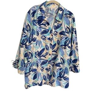 JM Collection 100% Linen Womens Size 22W Button Up Shirt Blouse Collared Summer